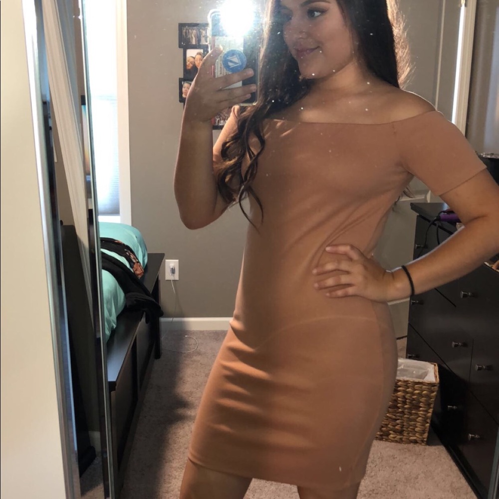 Nude off the shoulder dress